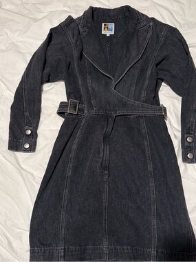 Black Denim Wrap Dress with Self-Tie Belt